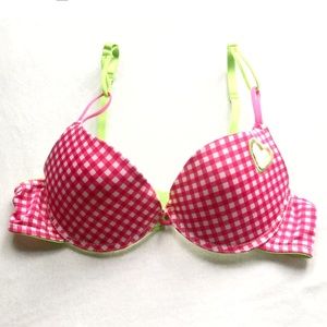 Pink & White check pattern bra with heart 💖
